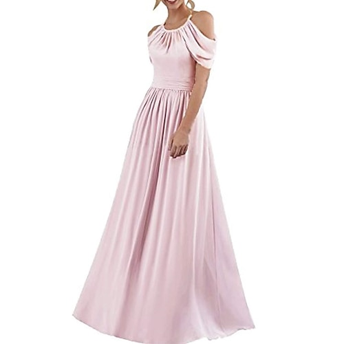 

A-linje Brudepikekjole Besmykket Kortermet Elegant Gulvlengde Chiffon med Plissert 2022