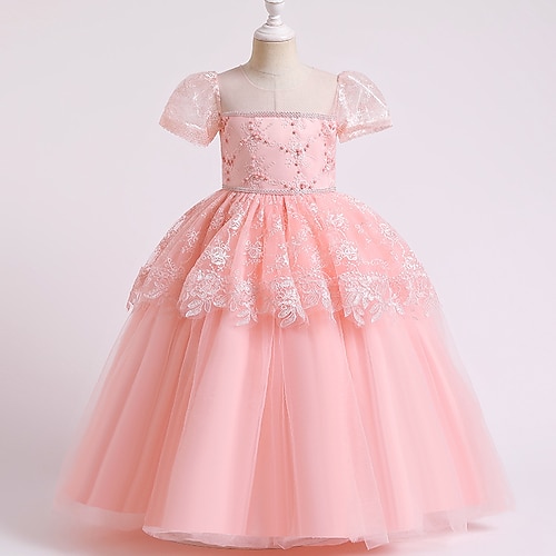 

Kids Little Girls' Dress Solid Colored A Line Dress Green Pink Red Dresses Spring Summer 4-13 Years