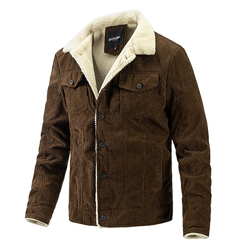 

Men's Winter Jacket Sherpa jacket Winter Coat Soft Daily Wear Going out Festival Single Breasted Turndown Warm Ups Outdoor Jacket Outerwear Solid Color Pocket Button-Down Almond Coffee Brown