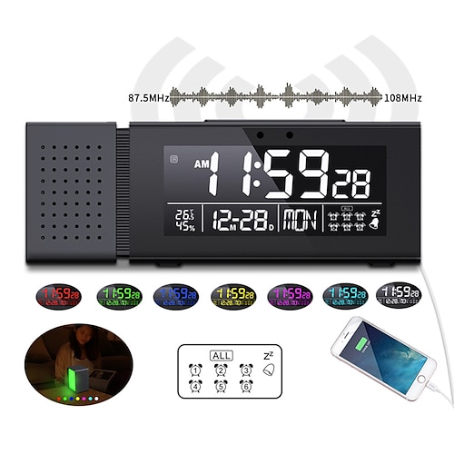 

Digital Alarm Clock Bedside Radio Alarm Clocks with Large LED Display USB Charging Port 6 Alarms Snooze Dimmer Sleep Timer Night Lights FM RadioThermometer IR Sensor for Bedroom