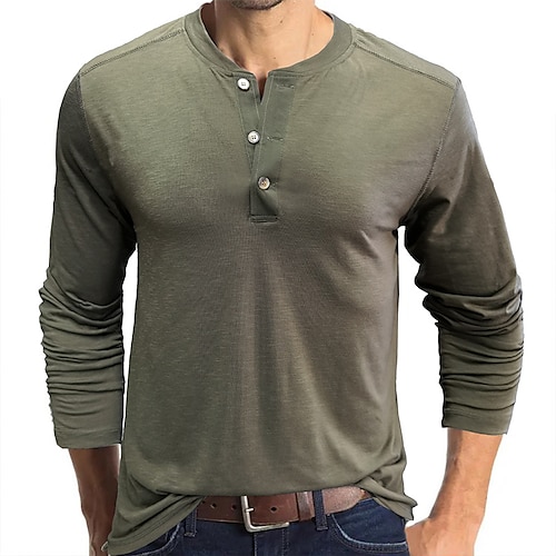 

Men's Henley Shirt T shirt Tee Solid Color Henley Black Blue Wine Army Green Gray Casual Holiday Long Sleeve Button-Down Clothing Apparel Lightweight Casual Classic Muscle