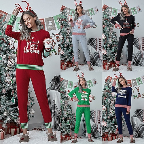 

Ternos de Papai Noel Papai Noel Pijama de natal Mulheres Especial Natal Natal Carnaval Baile de Máscaras Adulto Natal Tecido de poliéster Blusa Calças