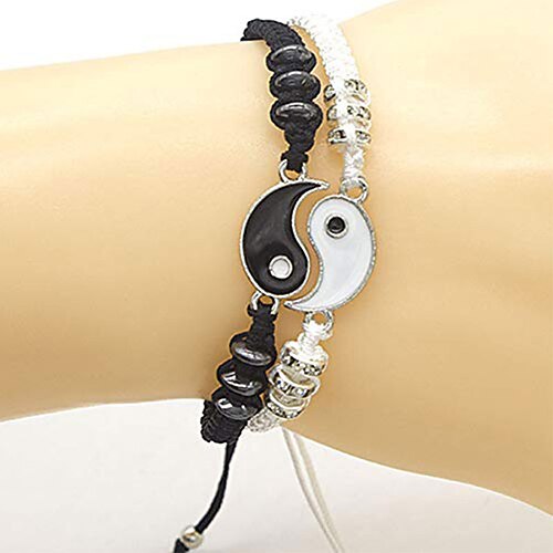 Pulseras de mejor amigo para 2 Yin Yang pulsera de cordón ajustable para BFF relación de amistad novio novia