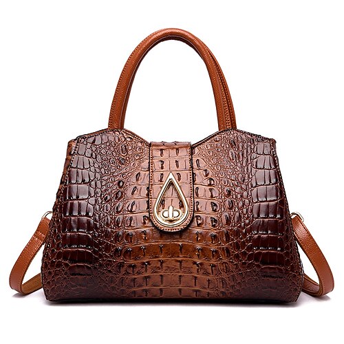 

Women's Retro Leather Bag Handbags Crossbody Bag Top Handle Bag PU Leather Buttons Zipper Solid Color Crocodile Vintage Daily Outdoor Black Gray Red Brown