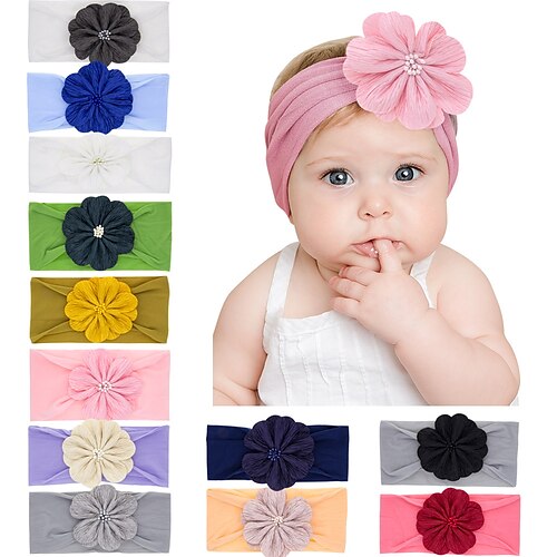 

12 pcs/set Fashion Children's Nylon Bunny Ears Baby Stretch Big Flower Headband Baby Headband Headband