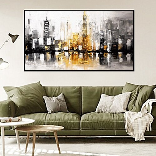 

Handmade Oil Painting Canvas Wall Art Decoration Abstract Architecture Painting Buildings for Home Decor Rolled Frameless Unstretched Painting