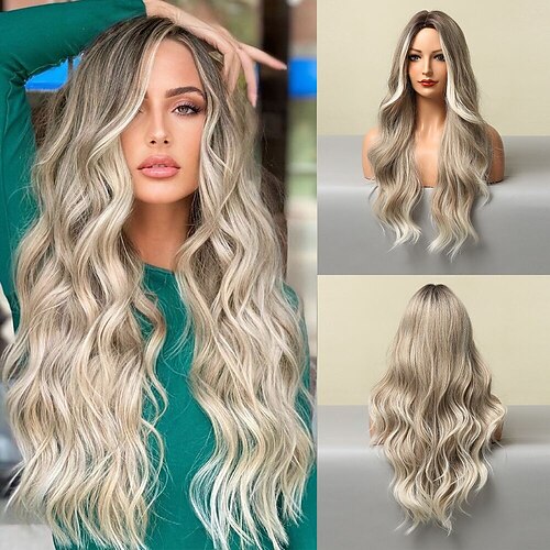 

Fashion Big Waves Light And Natural Mixed Colors Light Gray Full Headgear Wigs Female Wigs