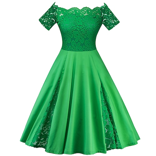 

Robe de soirée semi-formelle pour femme robe de retour au genou vert manches courtes couleur pure dentelle tomber épaule élégante décontractée 2023 xl xxl 3xl 4xl 5xl / coton