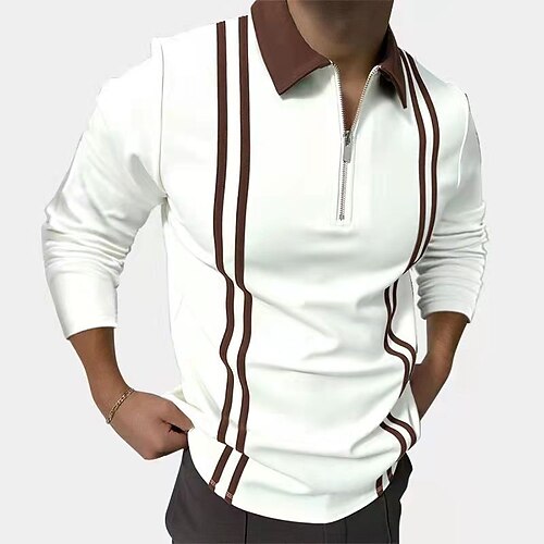 

Men's Collar Polo Shirt Golf Shirt Letter Graphic Prints Standing Collar White Outdoor Work Long Sleeve Patchwork Braided Clothing Apparel Cotton Sports Fashion Business Retro / Club / Beach / Slim
