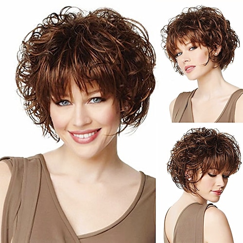 

Synthetic Wig Curly Pixie Cut Wig Short Dark Brown Synthetic Hair Women's Cosplay Soft Party Brown