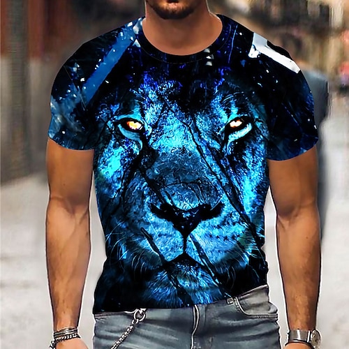 

Herren T Shirt Tier Tiger Rundhalsausschnitt Grün Blau Purpur 3D-Druck Outdoor Strasse Kurzarm Bedruckt Bekleidung Sport Modisch Sportbekleidung Casual / Sommer