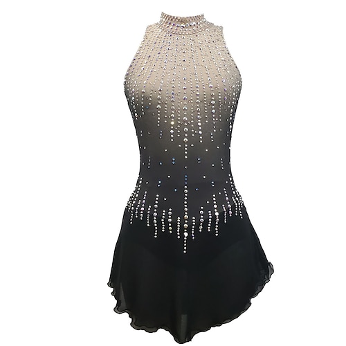 

Figure Skating Dress Women's Girls' Ice Skating Dress Outfits Black Spandex High Elasticity Training Competition Skating Wear Handmade Crystal / Rhinestone Sleeveless Ice Skating Figure Skating