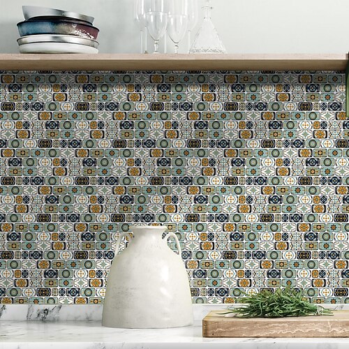 

American Tile Stickers Bohemian Green Mosaic Self-adhesive Kitchen Wall Stickers Imitation 3d Tile Stickers