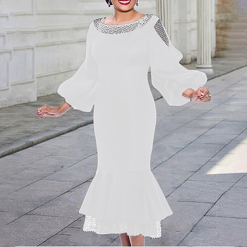 

Women's Party Dress White Dress Midi Dress Black Red White Long Sleeve Pure Color Lace Fall Spring Autumn Crew Neck Fashion Party Winter Dress Christmas 2022 S M L XL XXL 3XL