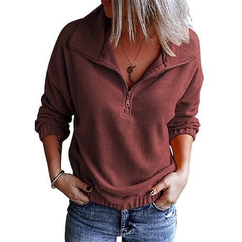 

Women's Zip Hoodie Sweatshirt Pullover Fleece Hoodie Casual Zipper Wine Red Blue Orange Solid Color Daily Standing Collar Long Sleeve S M L XL XXL / Winter