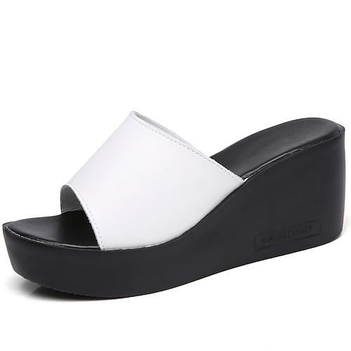 

Women's Clogs Mules Mules Wedge Sandals Platform Sandals Heeled Mules Daily Platform Wedge Heel Open Toe PU Loafer Solid Colored Black White