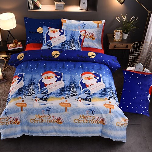 

Conjunto de capa de edredão de natal conjunto de cama vermelho com papai noel árvore de natal estilo feriado natal design decoração de casa