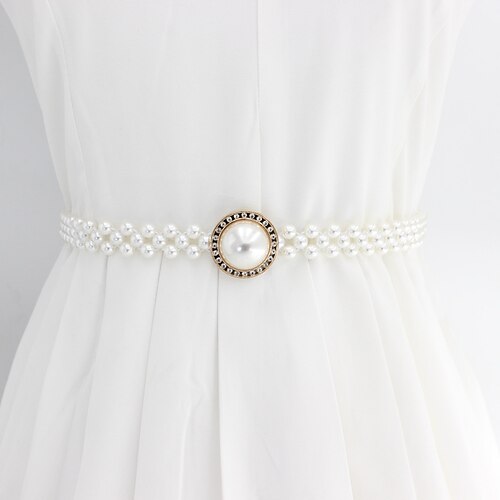 

Metalic Wedding / Party / Evening Sash With Imitation Pearl / Metallic Buckle / Solid Women's Sashes