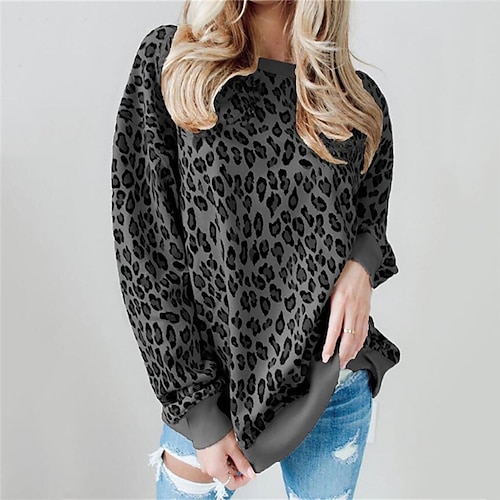 

Women's Sweatshirt Leopard Print Casual Daily Weekend Casual Hoodies Sweatshirts Loose Blue Black Gray