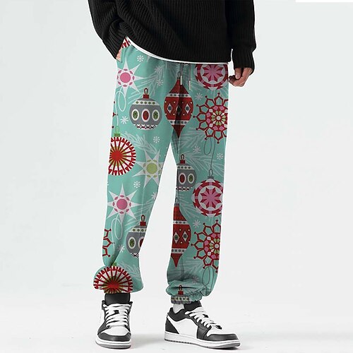 

Men's Christmas Pants Sweatpants Pants Trousers Trousers 3D Print Elastic Drawstring Design Graphic Flower / Floral Outdoor Sports Full Length Christmas Casual Daily Sports Fashion Green Micro-elastic