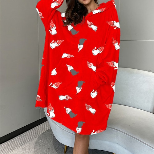 

Women's Christmas Pjs Pajamas Winter Hoddie Blanket Pjs Cartoon Fashion Simple Soft Home Christmas Daily Polyester Warm Gift Hoodie Long Sleeve Hoodie Winter Fall Pink Red / Print