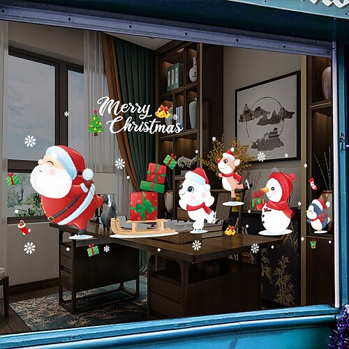 

Christmas Cartoon Wall Stickers Decorative Wall Stickers PVC Home Decoration Wall Decal Wall Decoration Glass Window Decoration / Removable Wall Stickers for bedroom living