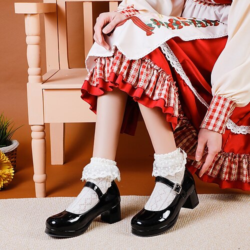 

Per donna Scarpe Lolita Giornaliero Quadrato Punta tonda PU Listino alla caviglia Tinta unita Nero Bianco Giallo