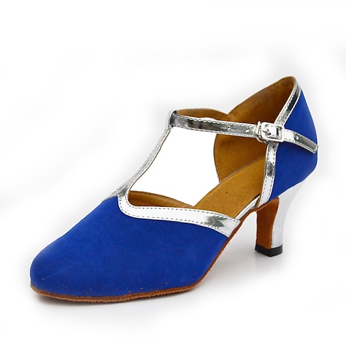 

Femme Salon Chaussures Modernes Utilisation Entraînement Valse Talon Fantaisie Talon épais Lanière en T Sangle croisée Bleu