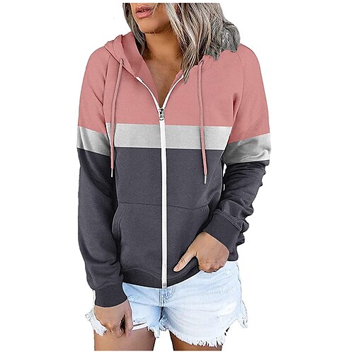 

Women's Hoodie Sweatshirt Pullover Active Streetwear Zipper Front Pocket Print Black Gray Pink Color Block Sports Hooded Long Sleeve S M L XL XXL