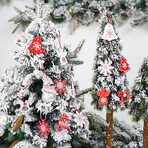 

decoração de natal conjunto de madeira pintada anjo alce decoração de árvore de natal pequeno pingente.