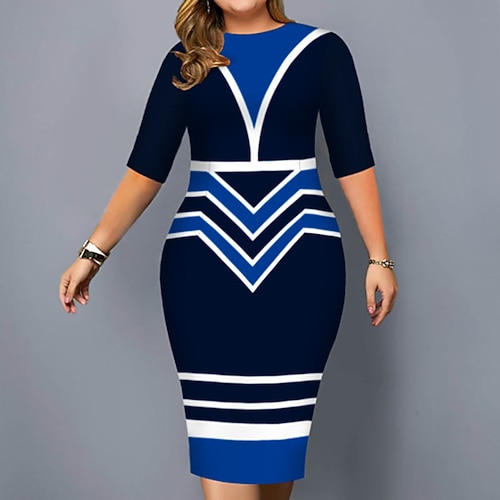 

Women's Plus Size Party Dress Color Block Crew Neck Half Sleeve Spring Fall Casual Prom Dress Knee Length Dress Daily Work Dress