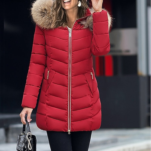 

Women's Padded Puffer Jacket Outdoor clothing Daily Wear Fall Winter Long Coat Regular Fit Chic & Modern Elegant & Luxurious Jacket Long Sleeve Solid Colore Zipper Pocket Black Wine Army Green