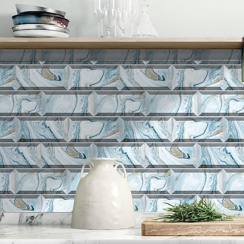 

3d carrelage autocollant bleu clair marbre motif auto-adhésif cuisine sticker mural imitation amovible pvc bricolage décoration de la maison chambre salon mur deca