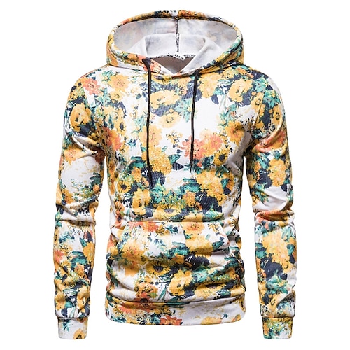 

Homme Sweat à capuche Bleu Jaune Kaki Blanche Capuche Graphic Floral Fleur Lacet Imprimer Sport Loisir Casual du quotidien Coton Vêtement de sport Casual Grand et grand Automne hiver Vêtement Tenue