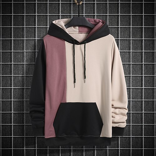 

Men's Hoodie Fuchsia Khaki White Hooded Color Block Letter Print Patchwork Casual Cool Designer Sportswear Winter Spring & Fall Clothing Apparel Hoodies Sweatshirts Long Sleeve