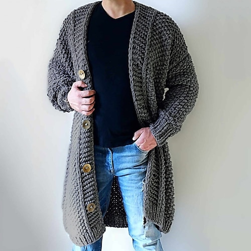 

Men's Sweater Cardigan Knit Knitted Solid Color V Neck Stylish Casual Outdoor Home Clothing Apparel Winter Fall Gray M L XL