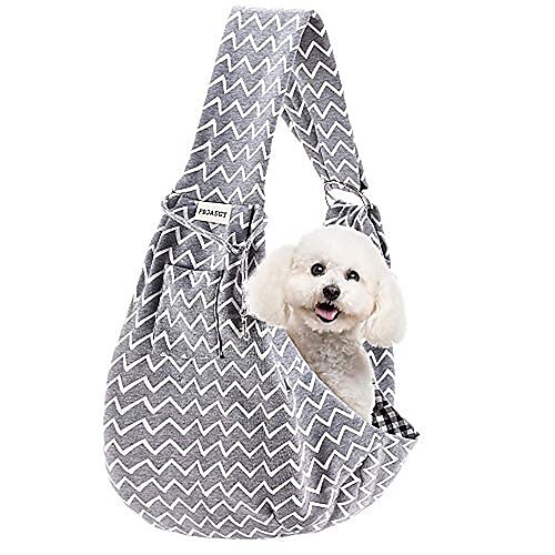 

FDJASGY Small Pet Sling Carrier-Hands Free Reversible Pet Papoose Bag Tote Bag with a Pocket Safety Belt Dog Cat for Outdoor Travel (Gray Stripe)