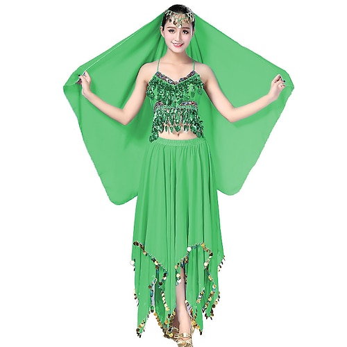 

Belly Dance Skirts Sequins Women's Performance Theme Party Sleeveless High Chiffon
