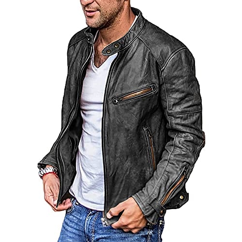 

Men's Faux Leather Jacket Biker Jacket Motorcycle Jacket Thermal Warm Rain Waterproof Business Causal Zipper Jacket Outerwear dark brown Black Red Wine