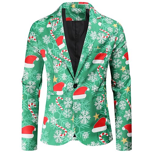 

Men's Christmas Ugly Blazer Regular Standard Fit Pattern Single Breasted One-button Green 2022