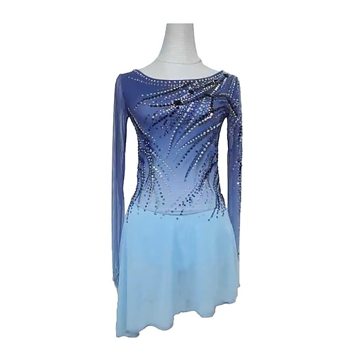 

Figure Skating Dress Women's Girls' Ice Skating Dress Outfits Violet Open Back Spandex High Elasticity Training Competition Skating Wear Handmade Crystal / Rhinestone Long Sleeve Ice Skating Figure