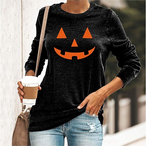

Women's T shirt Tee Green Blue Yellow Graphic Pumpkin Print Short Sleeve Halloween Daily Halloween Round Neck Regular S