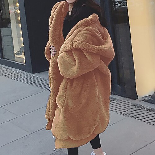 

Women's Sherpa jacket Fleece Jacket Teddy Coat Warm Daily Going out Zipper Turndown Casual Solid Color Oversized Outerwear Long Sleeve Winter Fall Green Black Pink S M L XL XXL 3XL