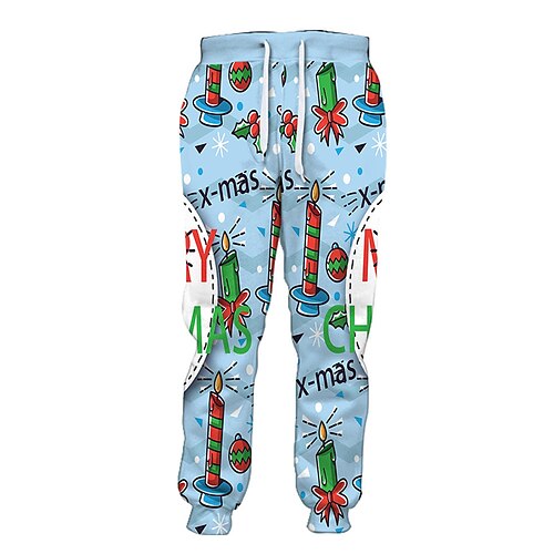 

Men's Christmas Pants Pants Trousers Trousers Elastic Waist Classic Elastic Drawstring Design Graphic Christmas Comfort Outdoor Full Length Christmas Casual Daily Streetwear Casual Blue Micro-elastic