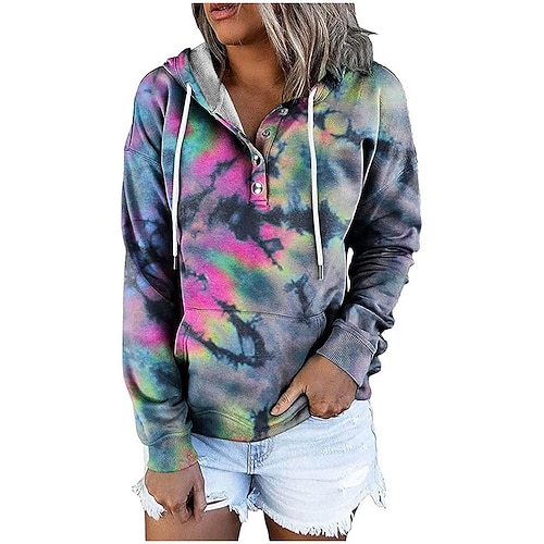 

Women's Hoodie Sweatshirt Pullover Active Streetwear Ethnic Front Pocket Print Green Blue Purple Tie Dye Sports Hooded Long Sleeve S M L XL XXL / 3D Print