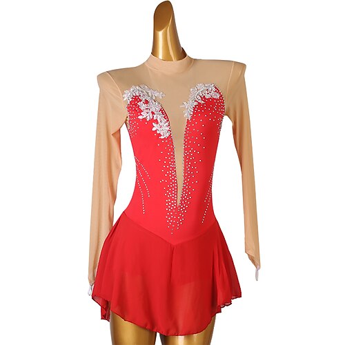 

Figure Skating Dress Crystals / Rhinestones Sequins Women's Girls' Training Performance Long Sleeve High Mesh Spandex