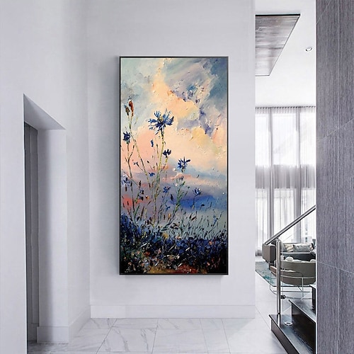 

Handmade Oil Painting Canvas Wall Art Decoration Abstract Floral Painting Purple Orchid for Home Decor Rolled Frameless Unstretched Painting