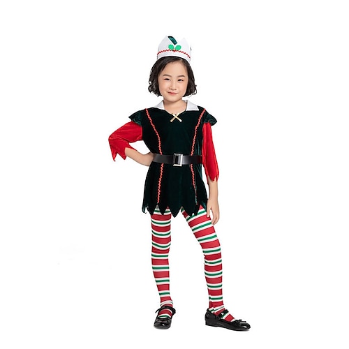 

Santa Suit Santa Claus Cosplay Costume Outfits Christmas Dress Elf Costume Girls' Special Christmas Christmas Carnival Masquerade Kid's Christmas Velvet Dress Pants Belt Hat