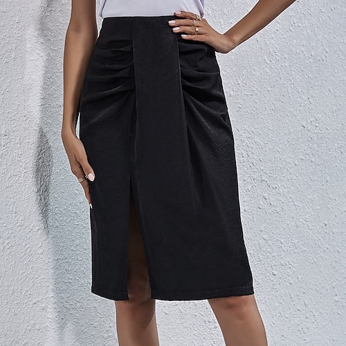 

Women's Fashion Knee Length Skirts Casual / Daily Weekend Solid Colored Split Black S M L