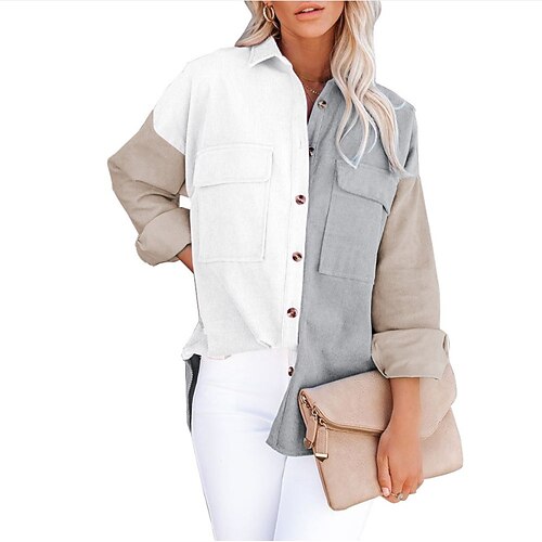 

Women's Casual Jacket Daily Spring Fall Regular Coat Loose Fit Windproof Casual Jacket Long Sleeve Solid Color Oversized PinkWhite Pinklight gray Black